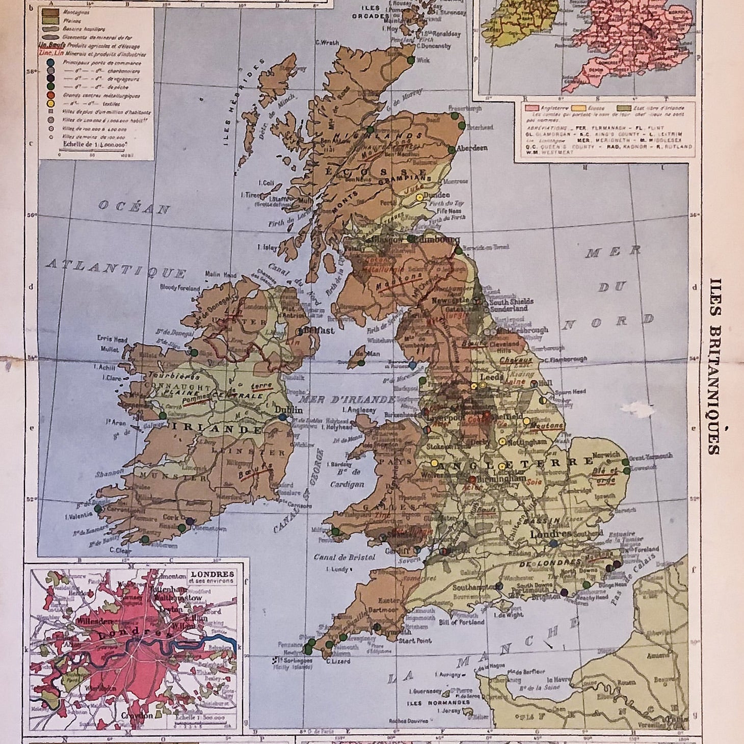 Ancienne carte des îles britanniques - 1929