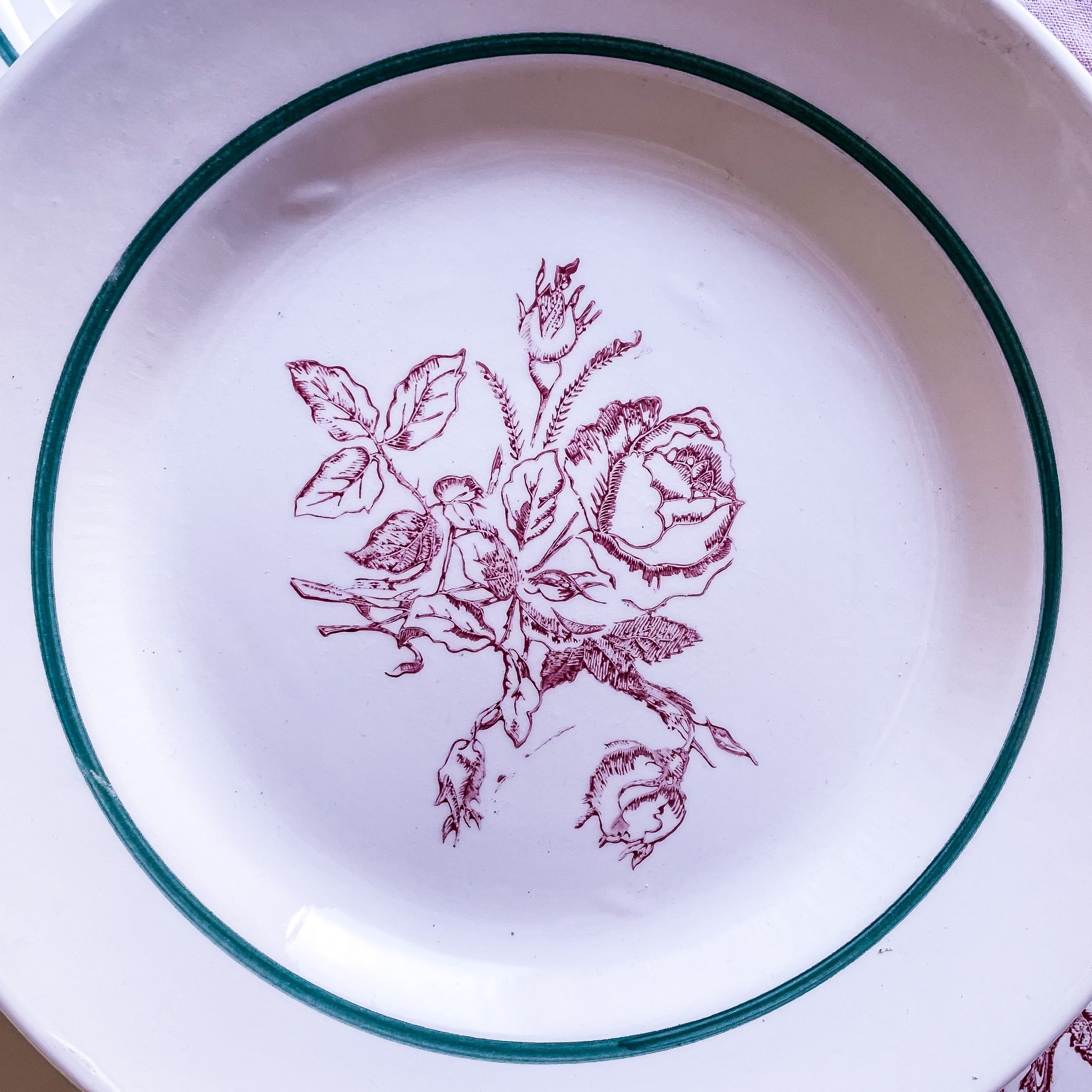 Set de 4 assiettes rose et verte