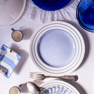 4 assiettes creuses en faïence décor Vichy bleu, Faïencerie 4 assiettes creuses en faïence décor Vichy bleu, Faïencerie