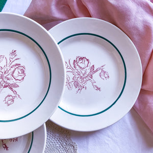 Set de 4 assiettes rose et verte